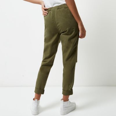 Khaki green distressed trousers